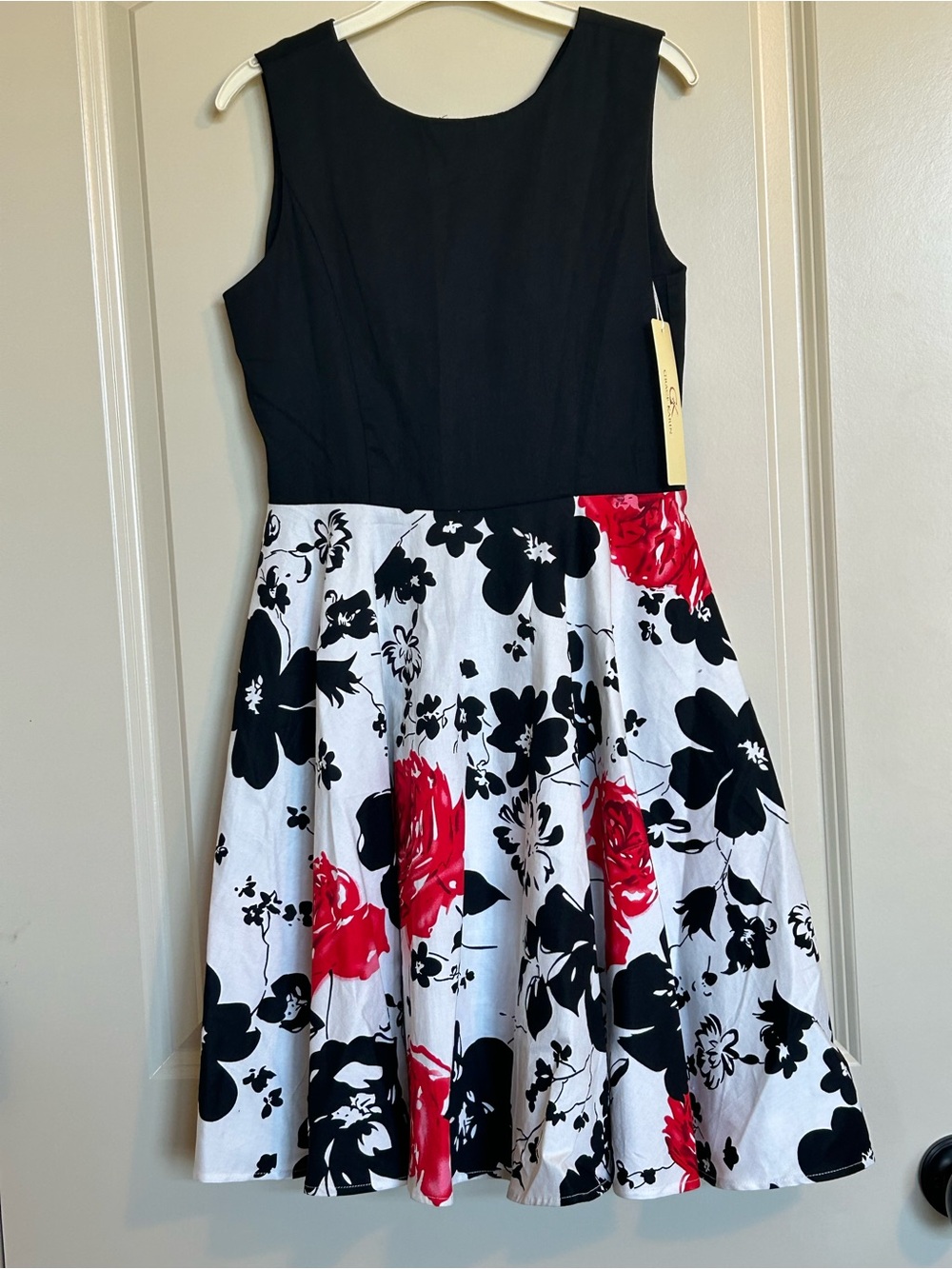 11-12Y Grace Karin Fit-and-Flare Dress with Red Floral Print